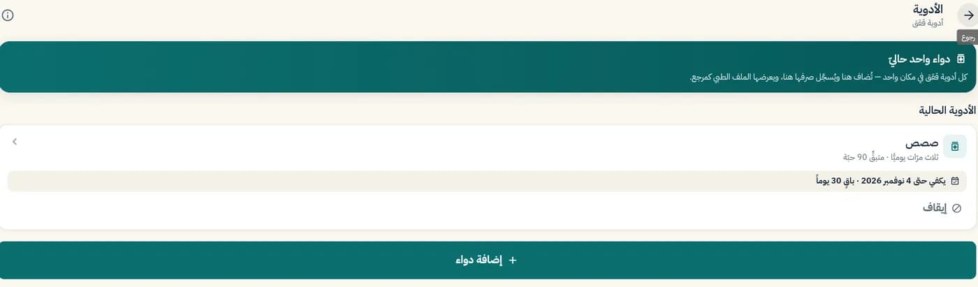 قائمة الأدوية الحالية مع التاريخ الذي يكفي حتى نفاد العلبة